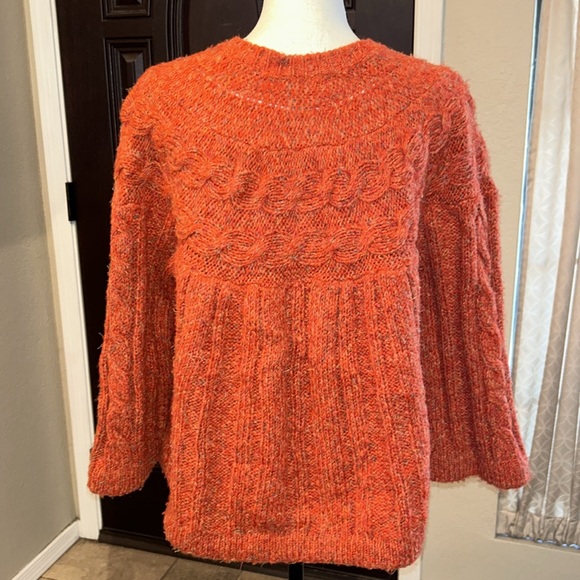 Wool Blend Orange Harvest 3 Button Cable Sweater - Picture 6 of 12